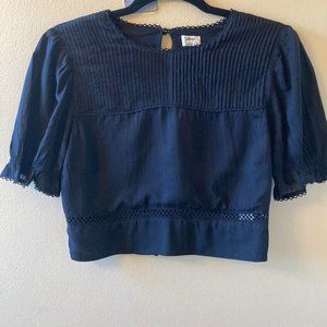 WILFRED | Aritzia Blue Embroidered Blouse S
